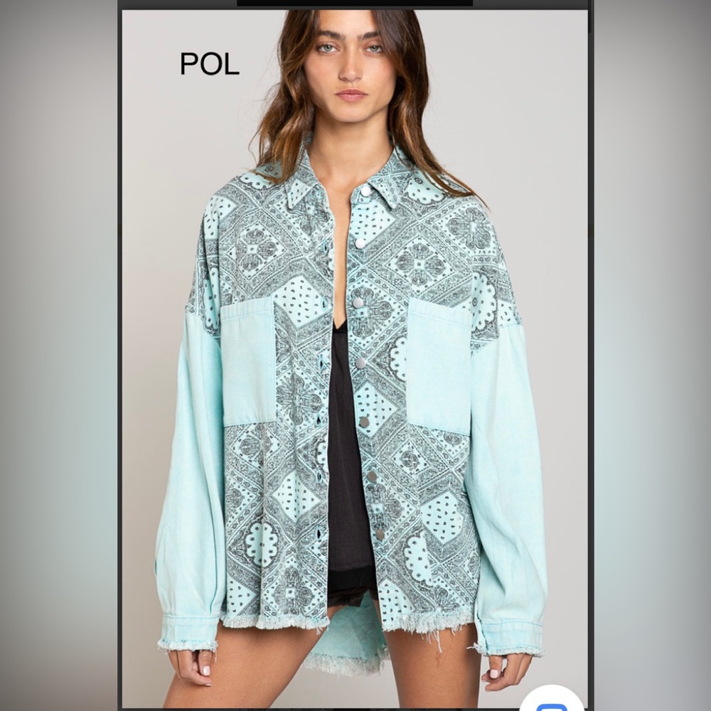 BPB24💙NEW! POL pretty mint+ blue+black paisley jacket w/solid details!💙 - Picture 10 of 10